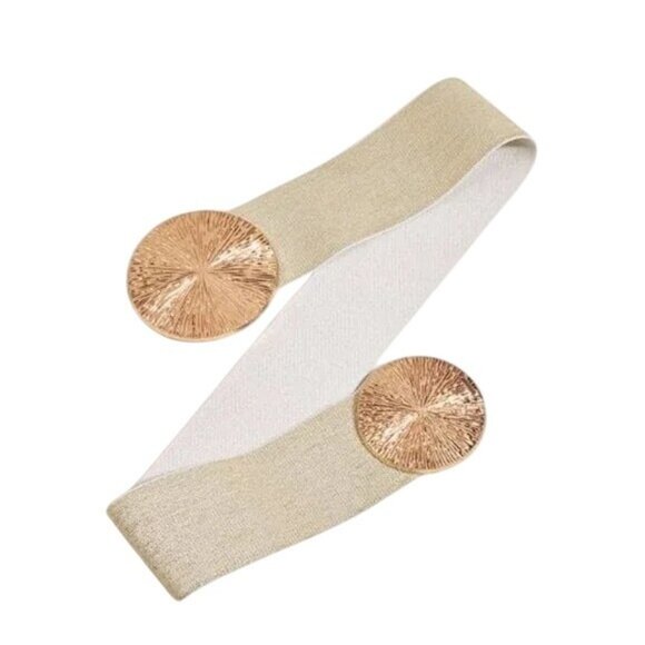 NEW Elastic Wide Corset Safe Waist Belt Metallic Snap Buckle Beige Cinch… - Picture 3 of 12